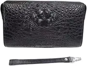 [KOehLy] Authentic Crocodile Leather Password Lock Closure Men Wristlets Genuine Alligator Skin Male Clutch Bag Card Purse, Black