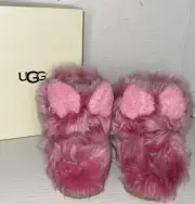Size 7 Girls UGG Kids Pinkipuff Classic II Pink Azalea Fur Boots with Ears -