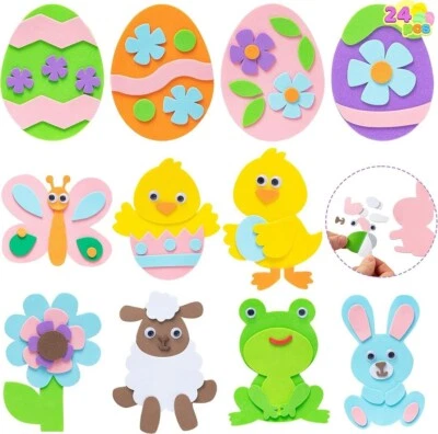 JOYIN 24 Pcs Foam Easter Egg Magnet Craft Kit, Easter Craft Kits DIY Animal and