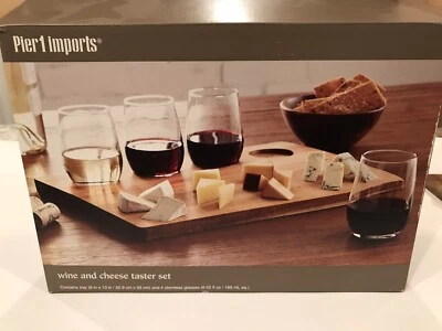 Pier 1 Imports Wine And Cheese Taster Set with Board and Glasses New In Box