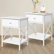 Alfordson 2x Bedside Table Retro Nightstand 1 Drawer White