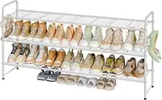 [MWQ] 3 Tier Metal Shoe Rack Organizer for Closet, 46.5" w Long Free Standing Shoe Storage Shelf for Entryway, Hallway, White