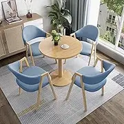 YVYKFZD Office Reception Room Club Table, Small Kitchen Dining Table Set for 4, Round Conference Table, Simple Conference Room Table and Chairs Negotiation Table Save Space(Blue+Log Color)