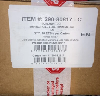 Pokemon TCG Shining Fates Elite Trainer Box Factory Sealed Case of 10 Boxes