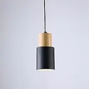 YOXANG Modern Simple Pendant Lighting Creative Metal Pendant Lamp Solid Wood Cylinder Shape Adjustable Hanging Lights Mini Decor Chandeliers for Dining Rooms E27 Lamp Holder D10 X H20.5 cm Black