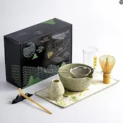 Ausale Matcha Tea Set, Household Matcha Tea Making Tools with Matcha Bowl, Ceramic Whisk Holder, Bamboo Whisk, Tea Towel, Tea Strainer, Scoop & Holder (7pcs Macha Color)