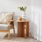 Lyn Side Table Round Shape Textured Design Place Lamp Magazine Book Living Room*