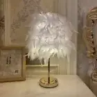 Bedside Table Lamp Fluffy White Feather Lampshade Desk Nigh Light Bedroom Decor