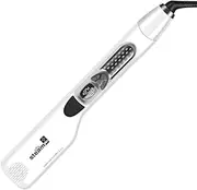 Steam Hair Straightener with Spray Ceramic Tourmaline, Professional Anti-Scald Comb, 5 Level Adjustable Temp LCD Display, Auto-Off (White)