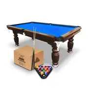 A Man & His Cave Classic 8ft Slate Pool/Billiards Table/Balls Walnut/Blue Felt