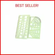 2PCS Plastic Green Measuring Templates Geometric Rulers for Office & School, Bui
