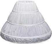 [Rmeet] Girls Petticoat,Half Slip Petticoat 3 Hoops Lace Trim Flower Underskirt Elastic Waist Drawstring Girl Petticoat Crinoline White Poloster