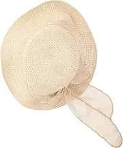 [DEARMAMY] 1Pc Summer Straw Beach Hat for Women Elegant Design Sun Block Hat Stylish Large Brim Sun Hat for Seaside Relaxation Chic Protection Headwear Beige