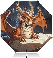 [PDZRMY] Dragon Book Vintage UV Protection Travel Umbrella Compact for Rain and Sun - Auto Open and Close UPF 50+ Windproof Portable 46” Sun Umbrella for Women and Men