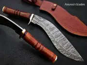 custom handmade damascus steel 20" kukri knife rosewood handle with brass clip