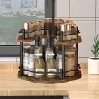 Wooden Turntable Tray 2 Tier Rotating Spice Rack for Bathroom Cabinet Dining
