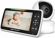 elesories 5" Baby Monitor with Full-Colour Screen, PTZ Camera, No WiFi Needed, 2.4GHz Wireless Video & Audio, Night Vision, Two-Way Talk, Temperature Sensor, Power Saving Mode, Lullabies, 1000ft Range
