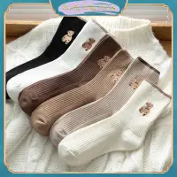 在飛比找蝦皮購物優惠-尚紅 Duc 圓領襪適合女款樁襪小熊款大學風百搭可愛日本