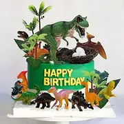 GLAHORSE 26 PCS Dinosaur Cake Toppers With Dinosaur Eggs Leaves Trees Cake Decorations For Birthday Party ,Dinosaur Themed Party,Jungle Safari Party, Wild Animals Party, Zoo Roar Party, Kids Party Cake Decorations (Dinosaur Cake Toppers)