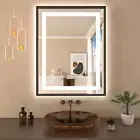 28"X 36" LED Bathroom Mirror with Black Frame, Front Light and Backlit, Stepless