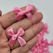 FAYADA 100pcs Mini Satin Ribbon Bows Flowers 1.5" x 1.4" Appliques DIY Craft Scrapbooking Embellishmen Projects,Bow Decorations (Hot Pink)