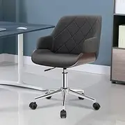 ALFORDSON Fabric Wooden Office Chair, Executive Computer Desk Chair Height Adjustable, Mid Back Swivel Home Bentwood Task Chair for Kids Adults Study Work, Grey