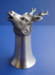 Pewter Stag Deer Elk Stirrup Wine Cup 3 1/2" Pewter Shot Glass Barware Decor NOS