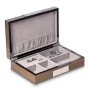 Lacquered Silver-tone Walnut Finish Metal Accent Wooden Valet Jewelry Box