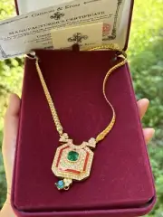 Camrose & Kross JBK Emerald Briolette Art Deco Necklace New in Box with COA