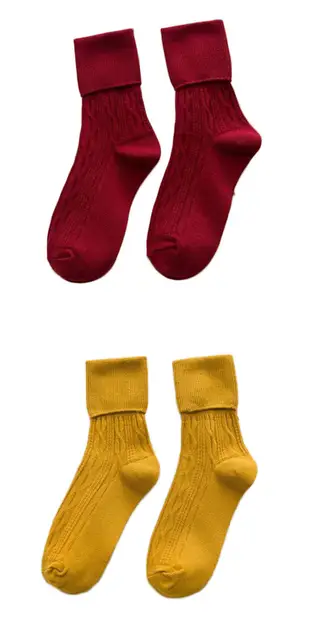 OT SHOP [現貨] 長襪 襪子 中筒襪 純色 基本款 麻花紋寬束口堆堆襪 文青復古 M1004 (3.2折)