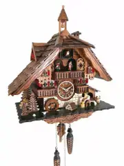 cuckoo clock black forest quartz german music quarz chalet wood chopper new