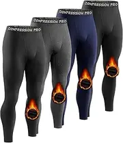 [Dalavch] 4 Pack Men Thermal Compression Pants,Fleece Lined Heated Leggings for Cold Weather Sports Athletic Winter Baselayer