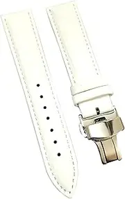 [g24] 23mm Genuine Leather White With White Stich Watch Band Strap for Men and Women | Comfortable and Durable Material | Deployment Silver Buckle
