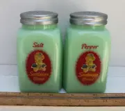 New Jadeite Sunbeam Green Glass Salt & Pepper Shakers Art Deco Arch Retro Style