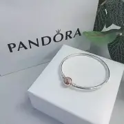 NEW Authentic PANDORA Rose™ Logo Clasp 925 Silver Bangle Charm Bracelet 580713