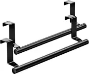 Stainless Steel Over Door Towel Rack Bar Holders for Universal Fit on Over Cabinet Cupboard Doors *2Pcs (Black)