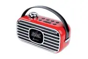 Sansai Portable Wireless Bluetooth Speaker w FM Radio LED Alarm Clock Red
