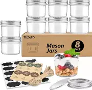 Small Mason Jars 8 Pack, 4 Oz Mini Glass Mason Jars with Lids and Labels, Small