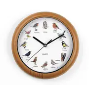 Birdsong Wall Clock, 12 Bird Songs and Realistic Bird Patterns, Auto Shut Off Between 9-5 p.m., Wooden Frame (AA Batteries Required, 25 x 4 cm)