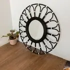 60cm Round Rattan Mirror - Black Sun Flower