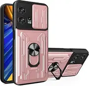 [CCSmall] for Motorola Edge 30 Fusion (Not Edge 30) Case Sliding Window with Card Holders, Cover with Slide Camera Protection Built-in Magnetic Kickstand Case for Motorola Edge 30 Fusion LJK Rose Gold