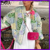 在飛比找蝦皮商城精選優惠-Zara 復古拼接印花棉衣短外套上衣保暖