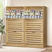 ALFORDSON 3-Tier Shoe Cabinet Rack Set of 2 with Flip -up Drawers, 60x29.5x121.5cm, Footwear Storage with Adjustable Shelves, 2X Shoe Organizer Ventilated Design Easy Assembly, Wood