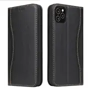 For iPhone 12 Pro/12 Case Black Fierre Shan Genuine Cowhide Leather Wallet Cover