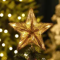 在飛比找ETMall東森購物網優惠-發光圣誕樹頂星金色閃粉鐵藝帶燈LED五角星星擺件圣誕節裝飾品