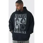 Mens White Plus Oversized Nirvana License Print Hoodie