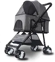 pet Stroller Pet Equipment Pet Stroller, Jogger Stroller, Foldable Carrier Strolling Cart, with Removable Liner Cup Holder 4 Wheeler Stroller, for Dogs and Cats (Color : Grey)