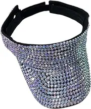 [oshhni] Crystal Sequin Bling Rhinestone Visor Sun Hat Adjustable UV Hat Glitter Ladies Outdoor Hat Empty Top for Golf Men Sports, as described