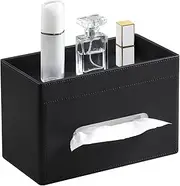 MEIBOOCH Plus Size Tissue Box Cover Rectangle, PU Leather Tissue Box Holder with Storage Tray, Decorative Organizer Tissue Holder for Bathroom, Bedroom Dresser, Night Stand, Office (Black)