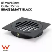 85mm Small Shower Grate Square Floor Drain 75mm Waste Matt Black Brass Watermark